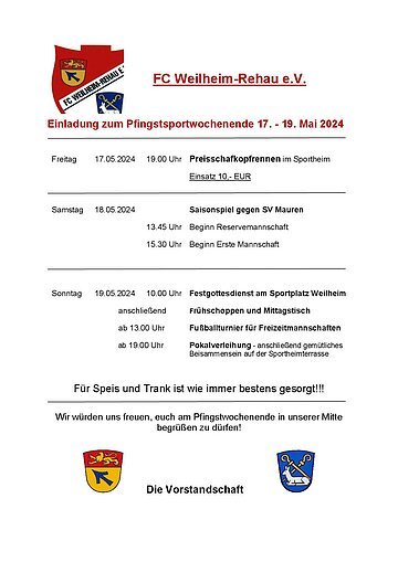 Pfingstsportwochenende mit Festgottesdienst des FC Weilheim-Rehau e.V.