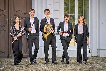 Ensemble Quinton 09/2024 19.09.2024, Rheinland-Pfalz, Neuwied-Engers: Ensemble Quinton 09/2024 - Das Ensemble Quinton ist ein junges und talentiertes Bläserquintett, das 2020 gegründet wurde und bereits beachtliche Erfolge verzeichnen konnte. Seit 2023 ist das Ensemble Quinton zudem Stipendiaten-Ensemble der Villa Musica Rheinland-Pfalz. Foto: Sascha Ditscher.de