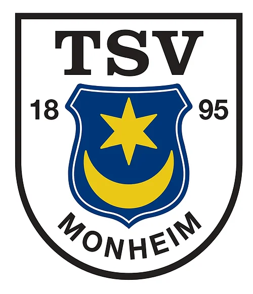 Logo TSV Monheim 1895 Logo des TSV Monheim: ein Wappen mit Schriftzug TSV Monheim, Jahreszahl 1895, blaues Schild mit gelbem Stern und Halbmond.