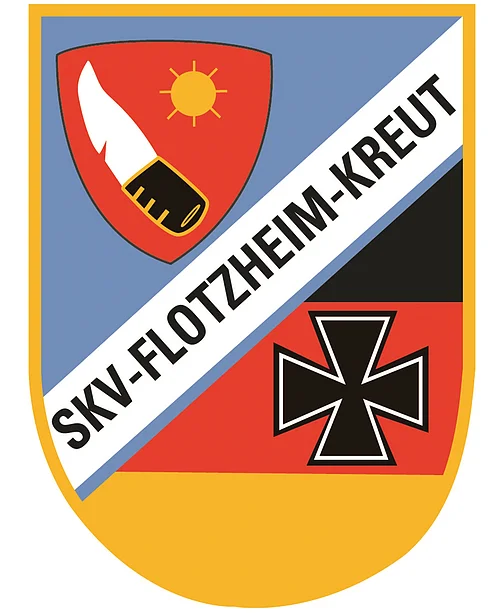 Logo des SKV Flotzheim-Kreut Logo des SKV Flotzheim-Kreut. Auf dem Logo oben ein Messer und Sonne, schwarzem Kreuz auf rotem Grund, Text "SKV-FLOTZHEIM-KREUT" auf weißem Band.