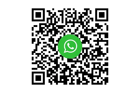 QR-Code mit WhatsApp-Logo in der Mitte auf weißem Hintergrund. Whats-App Kanal - Bäder Stadt Monheim